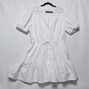 Free Assembly Women's Plus Cotton Eyelet Tiered Mini Dress XL 16-18 Puff Sleeve
